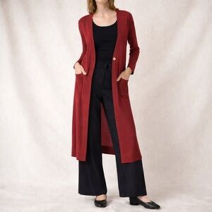 Esprit Silk Duster Cardigan Sweater Pink Red Office Quiet Luxury Size Medium